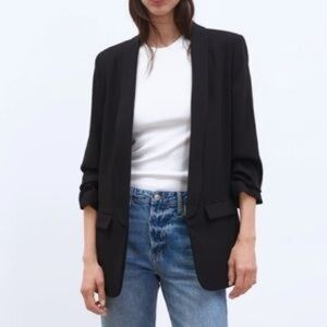 Zara Black Open Front Cinched 3/4 Sleeve Blazer